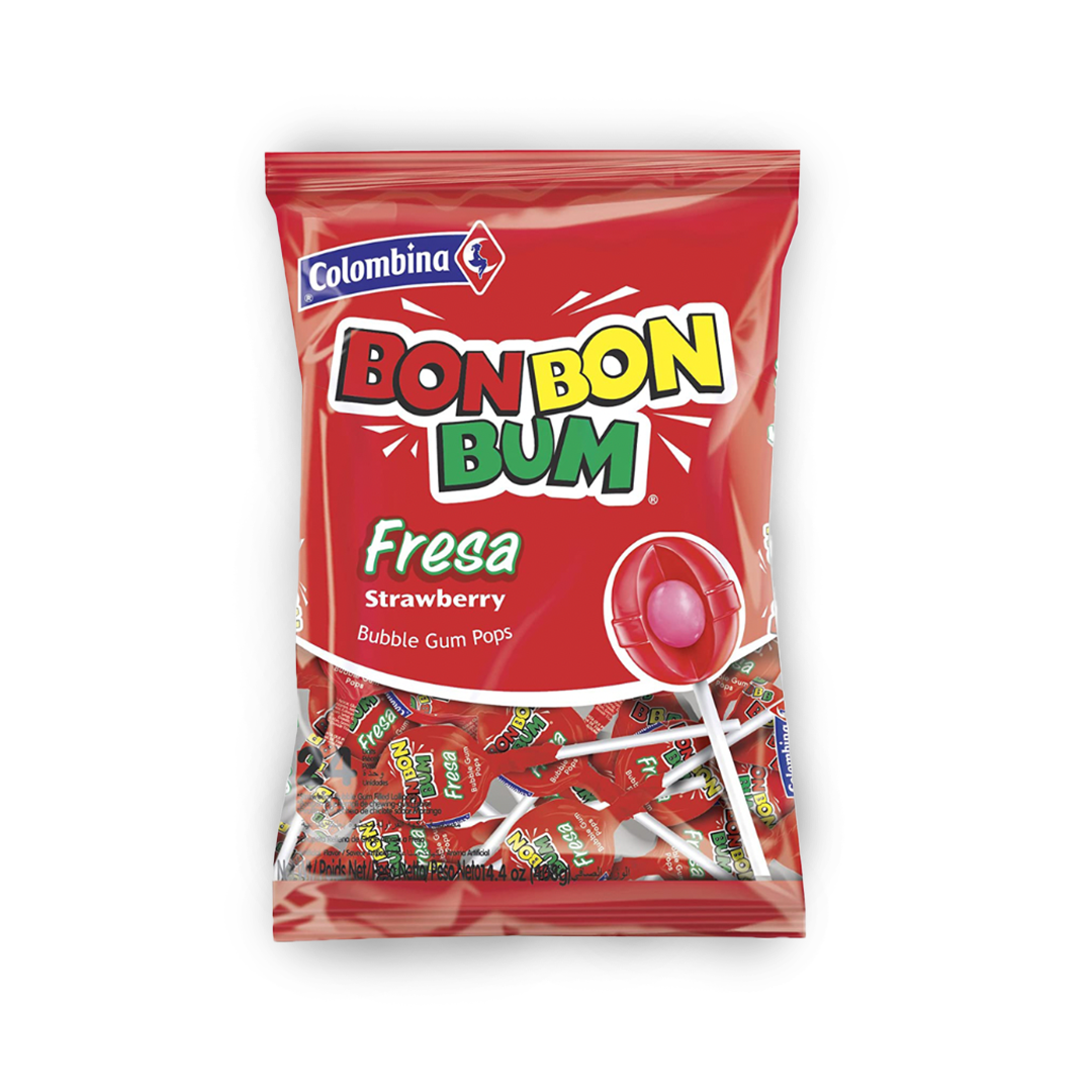 Colombina Bon Bon Bum Strawberry Lollipop x 14.4 oz.