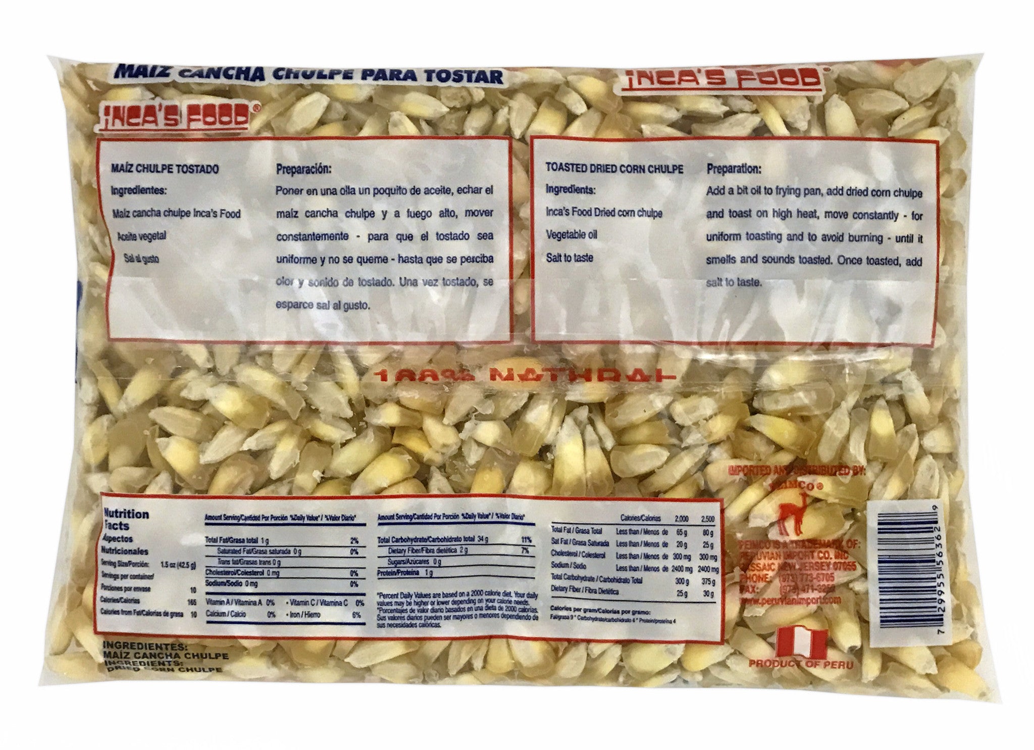 Inca's Food Chulpe de maíz cancha seco para tostar - Maiz Cancha Chulpe 15 oz.