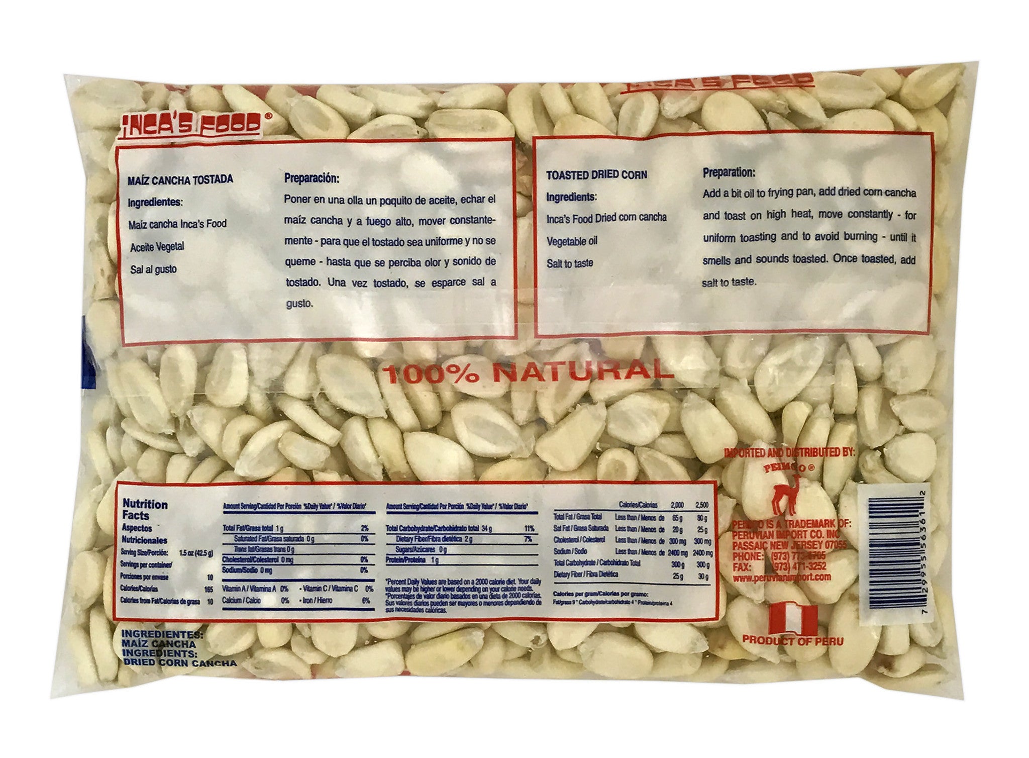 Inca's Food Dried Corn Cancha for Toasting - Maiz Cancha 15 oz.